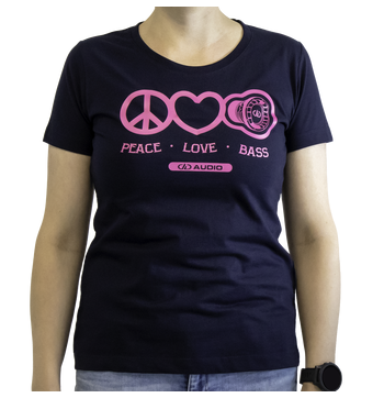 DD Women′s t-shirt L Navy Love Peace & Bass kuva